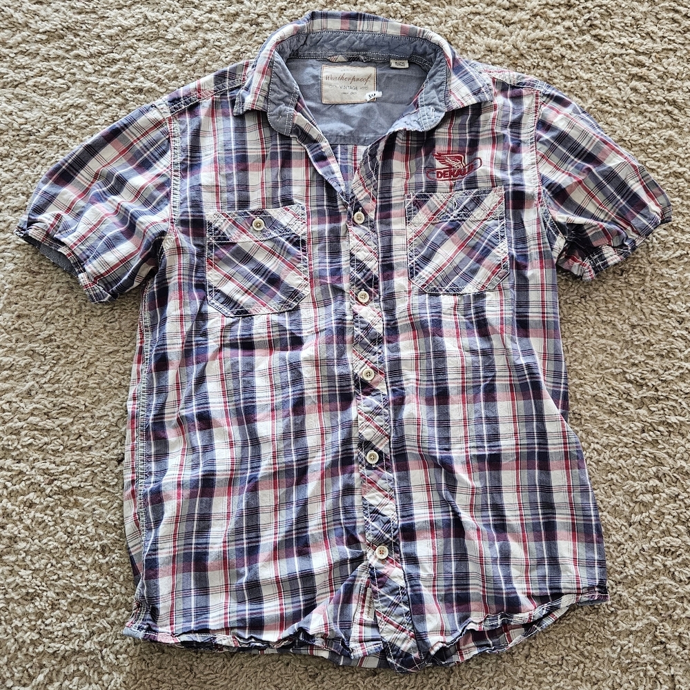 Weatherproof Men's Red and Blue Plaid Button Down Shirt Dekalb